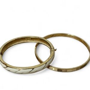 Vintage Monet bracelet set (one enamel hinged bracelet and one gold tone bangle)